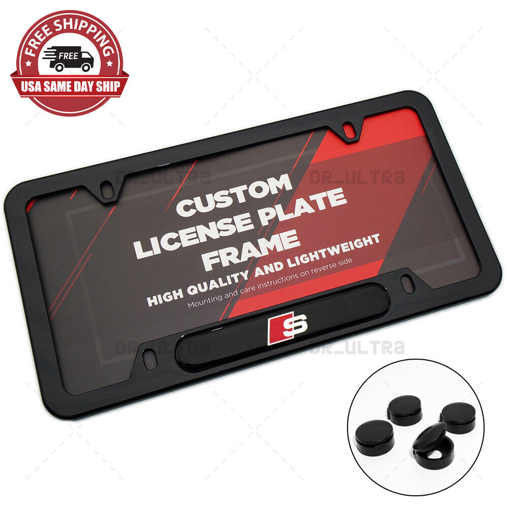 Gloss Black Front or Rear Audi S Logo Emblem License Plate Frame Cover Gift