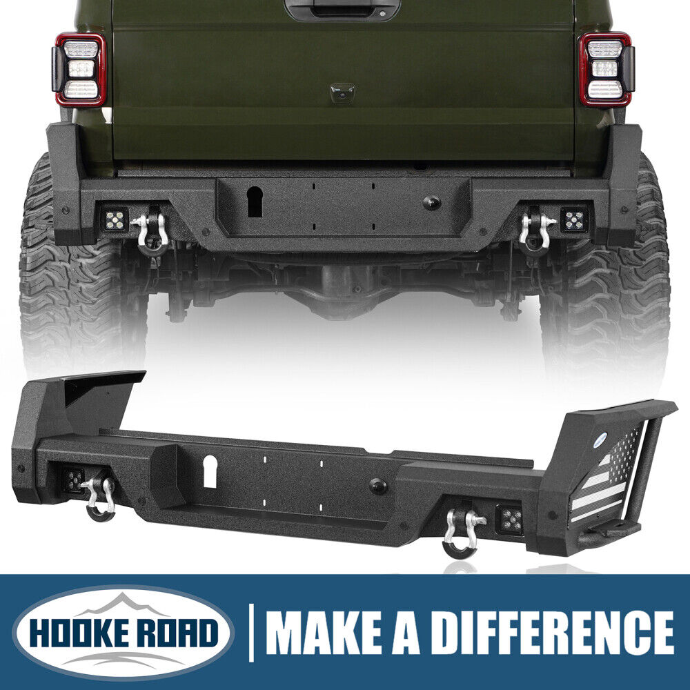 Hooke Road Black Steel Rear Bumper w/Led Lights for Jeep Gladiator JT 2020-2024