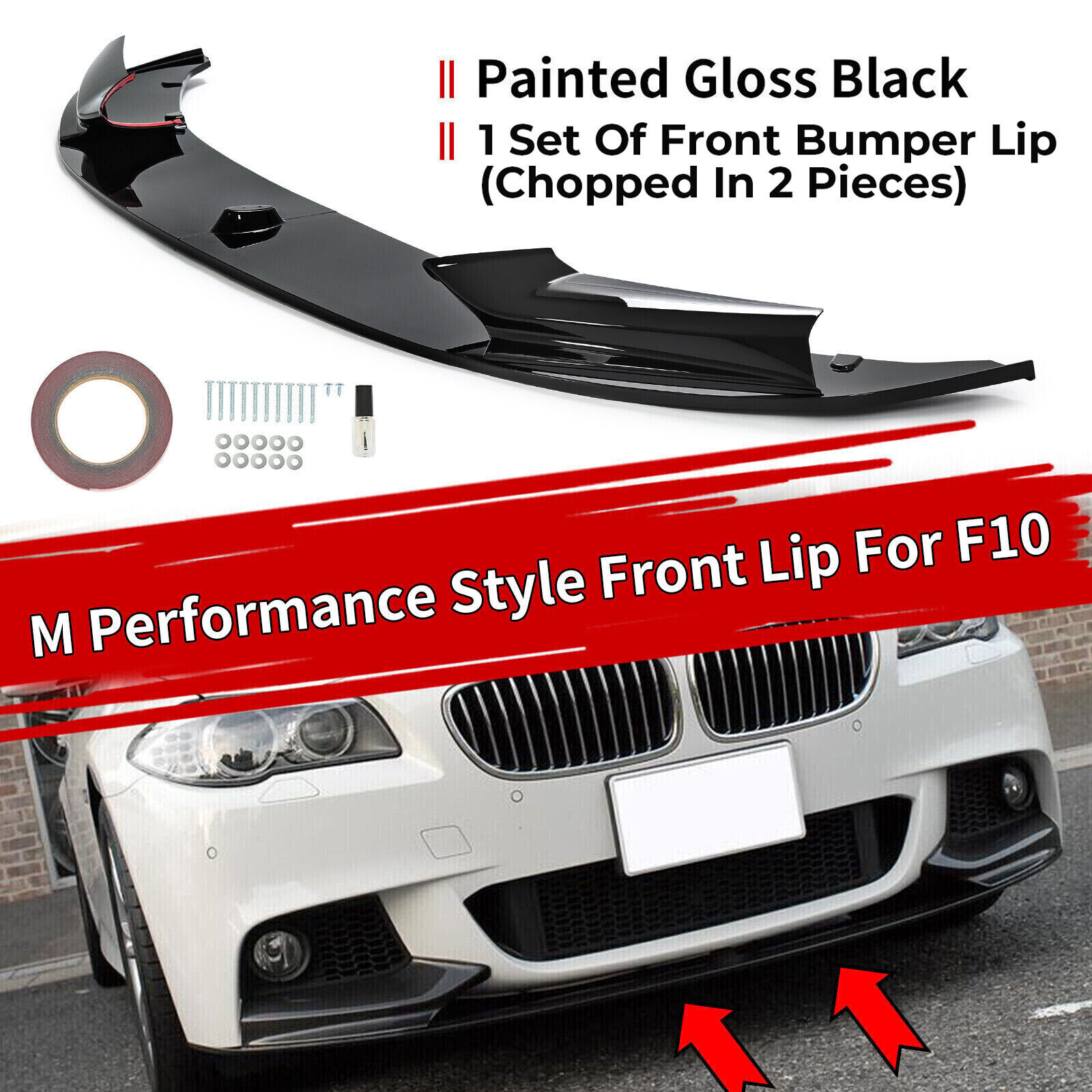 Gloss Front Bumper Spoiler Lip Splitter For 11-16 BMW F10 520i 528i 550i M Sport