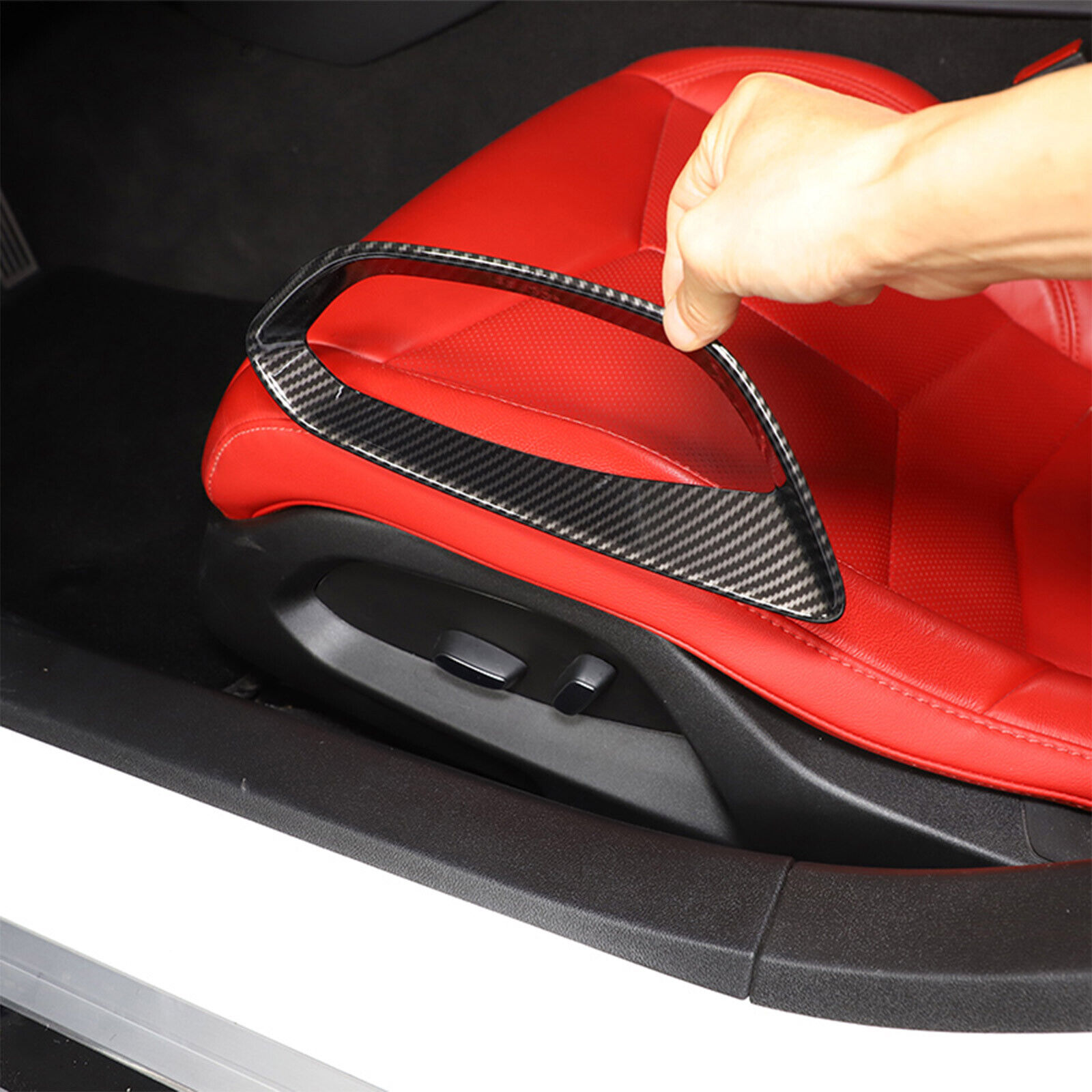 ABS Carbon Fiber Seat Adjust Button Frame Cover Trim Fits Corvette C8 2020-2024