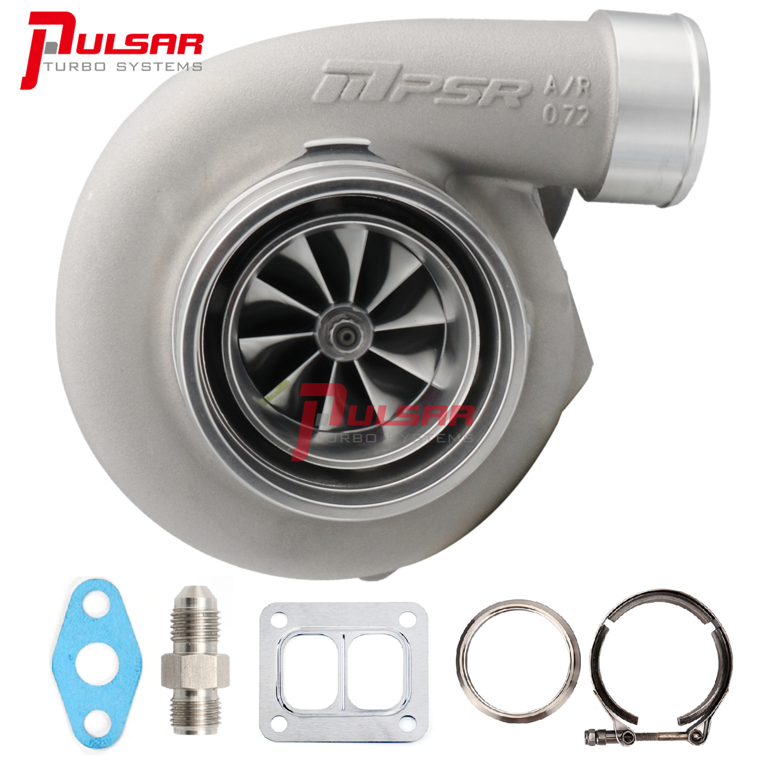Pulsar Turbo PSR3584 GEN2 Ball Bearing Turbo T4 Divided, Vband Outlet 0.85A/R