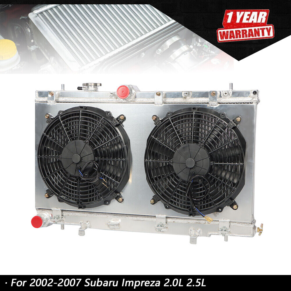 2 Row Aluminum Core Racing Radiator+12v Fan Shroud For 2002-2007 Subaru Impreza