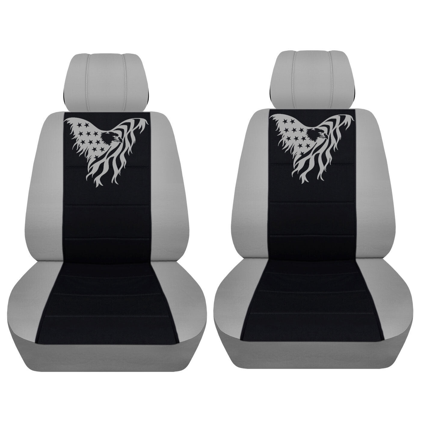 Front Seat Covers Fits 2006, 2007, 2008 Dodge Ram Silver and Black Eagle Flag