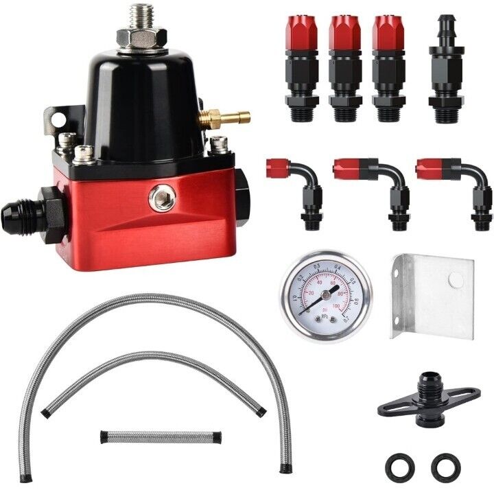 Fuel Pressure Regulator 6AN EFI Bypass Return Adjustable 30-70psi Black Red