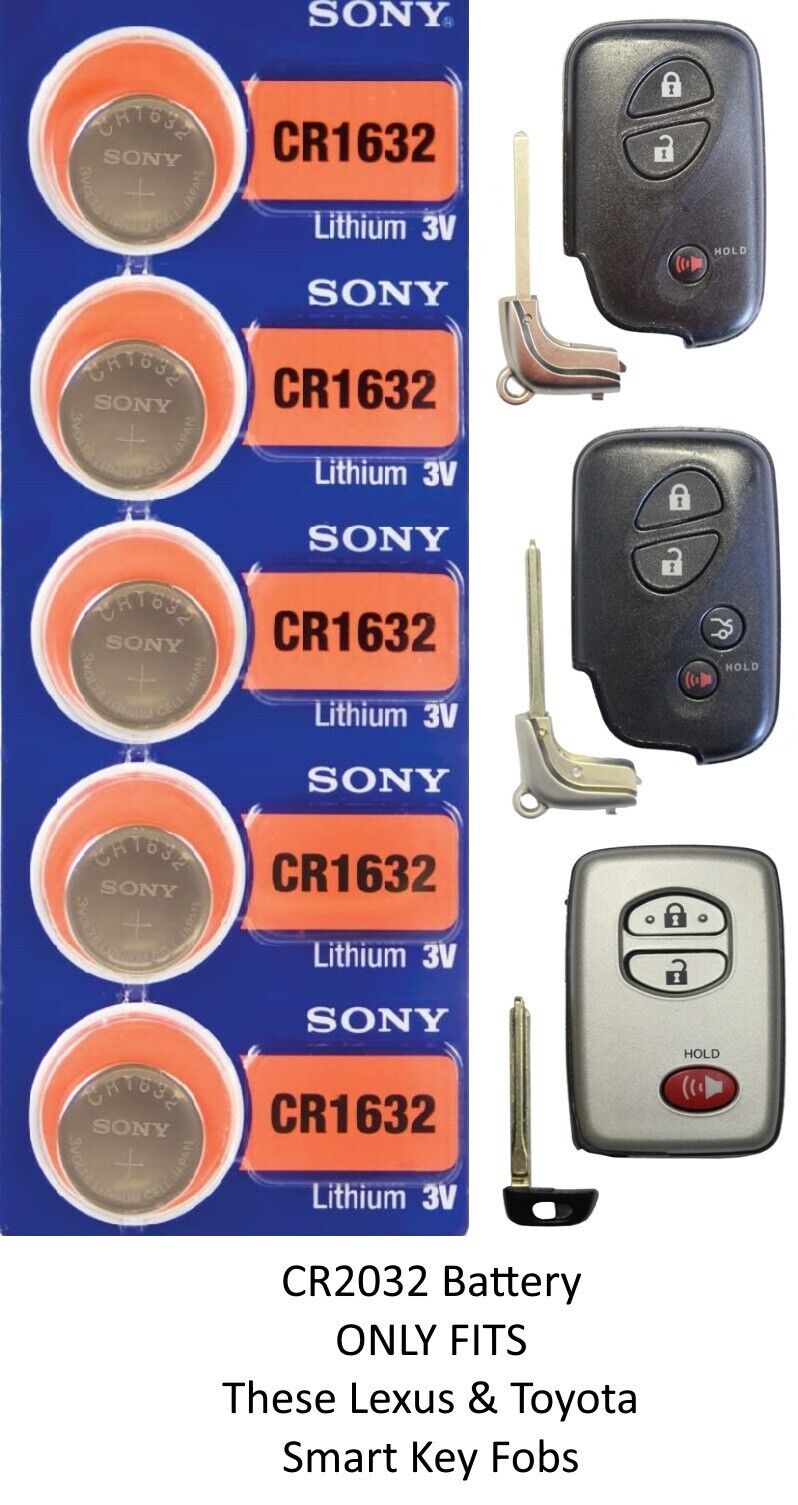 Remote Key Fob Battery for LEXUS Smart Key Sony/MURATA CR1632  5 pkg