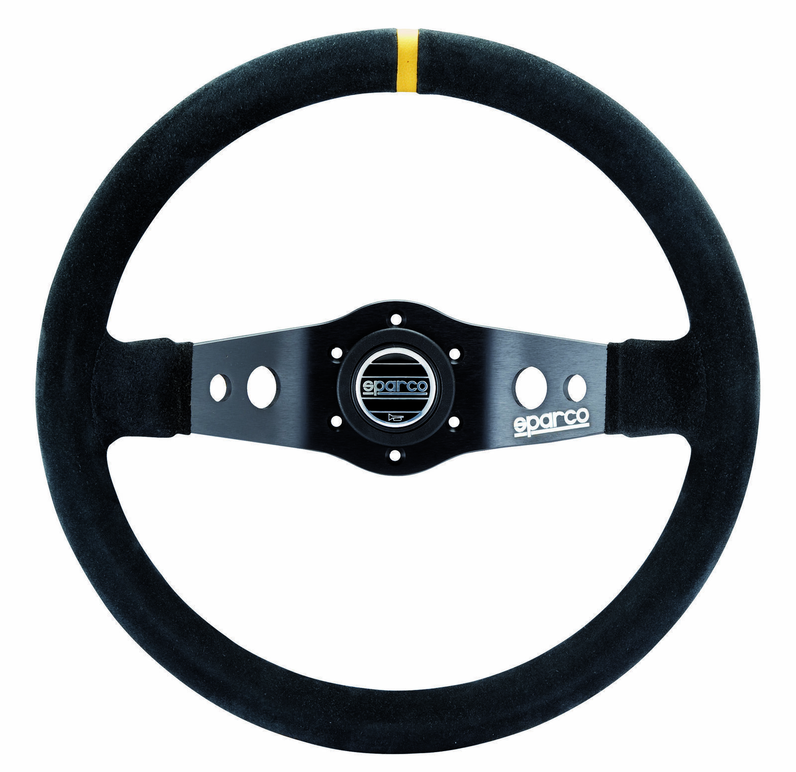 Sparco Competition R215 350mm Suede 2 Spoke Steering Wheel w/ Yellow Stripe