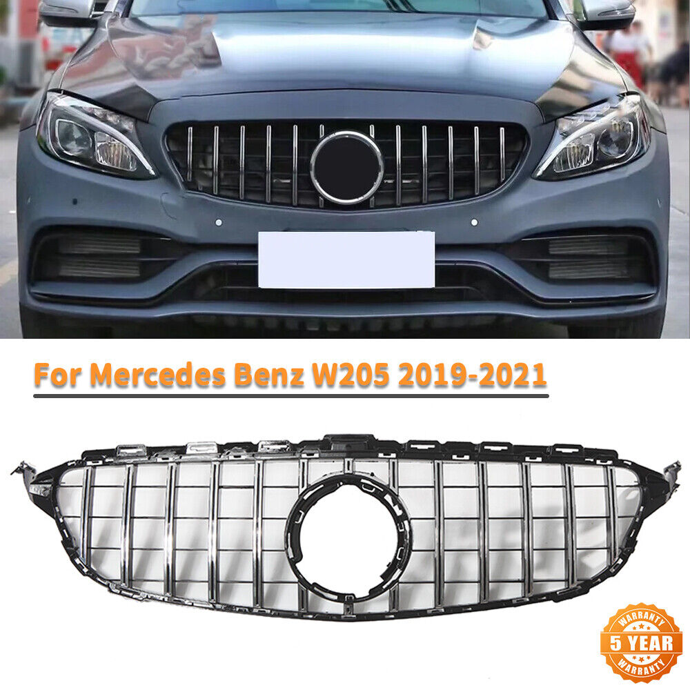Silver GT R AMG Grille Front Bumper Grill For 2019-2021 Mercedes W205 C200 C300