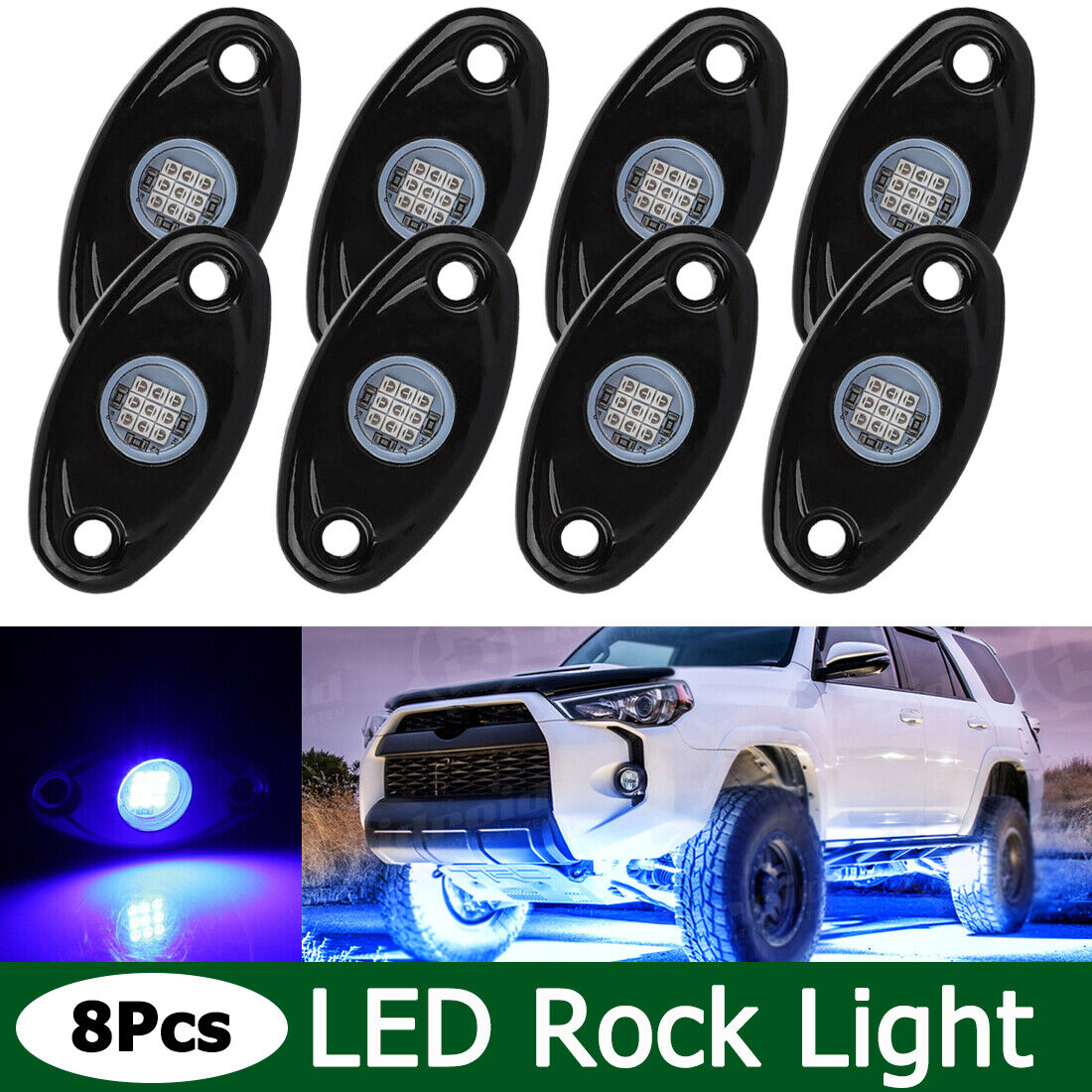 Blue LED Rock Lights For Jeep Offroad Truck UTV ATV Underbody Wheel Light 4x/8x