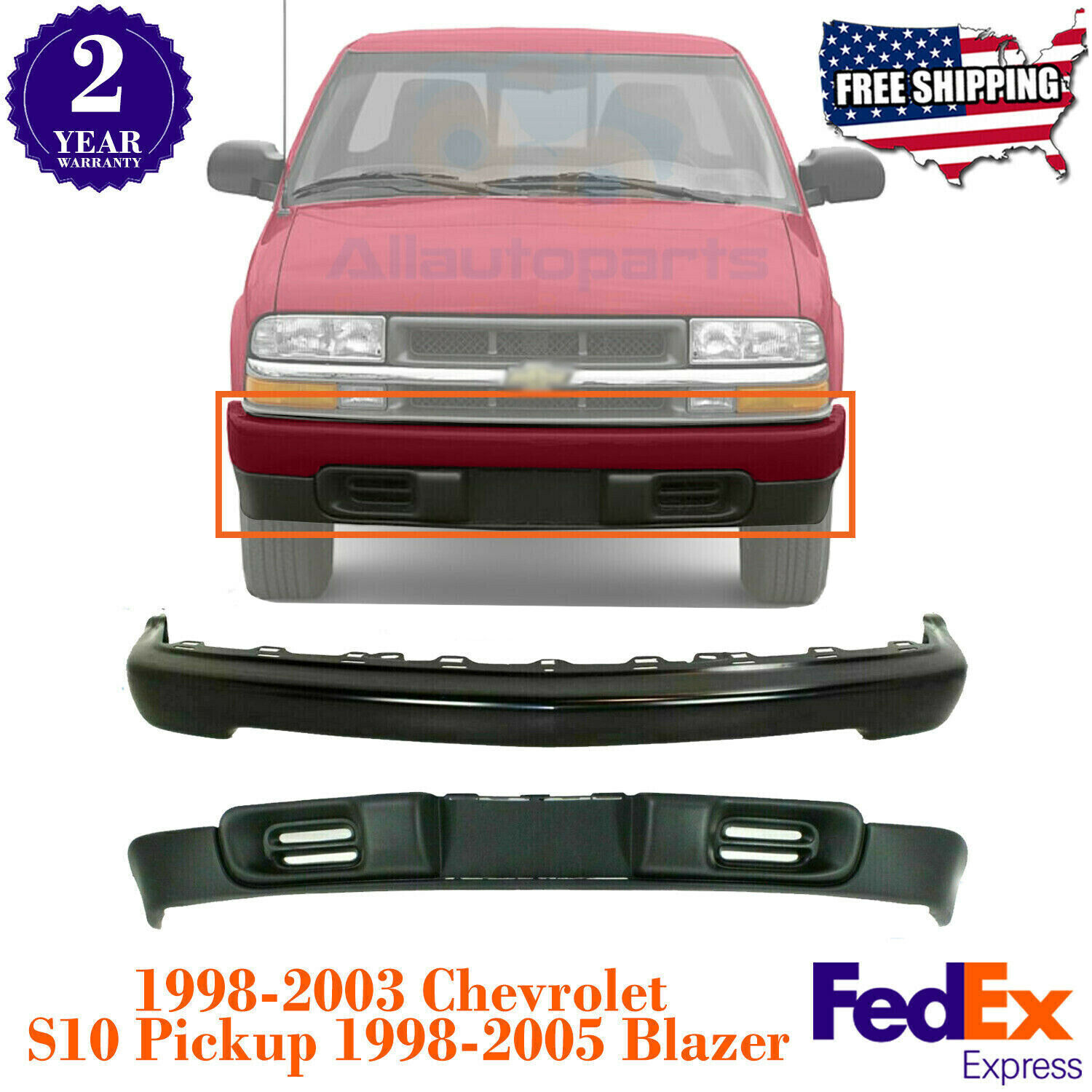 Front Primed Black Bumper Kit For 1998-2003 Chevrolet S10 Pickup/ 98-05 Blazer