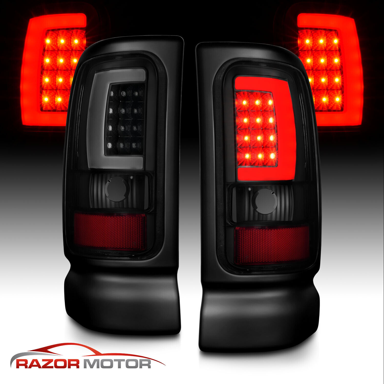 For 94-01 Dodge Ram 1500 2500 3500 Smoke Black C-Shape LED Tube Tail Lights L+R