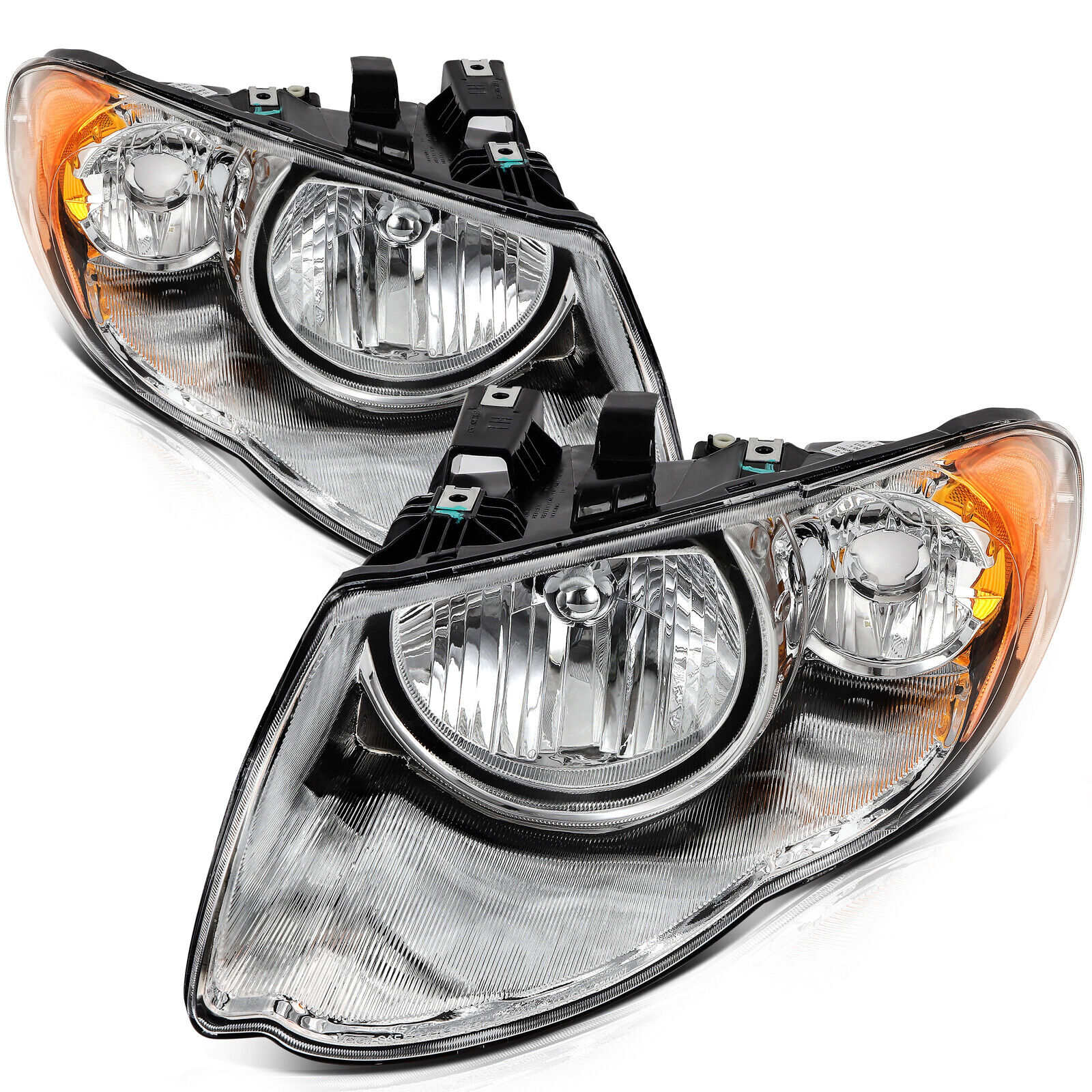 Pair Headlights Assembly For 2005-2007 Chrysler Town & Country Chrome Headlamps