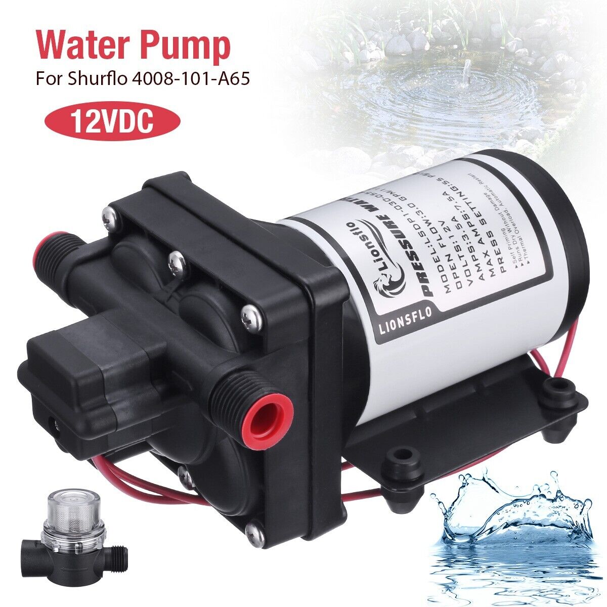12V Water Pump w/ Strainer For Shurflo 4008-101-a65 12 Volt Camper Rv Water Pump