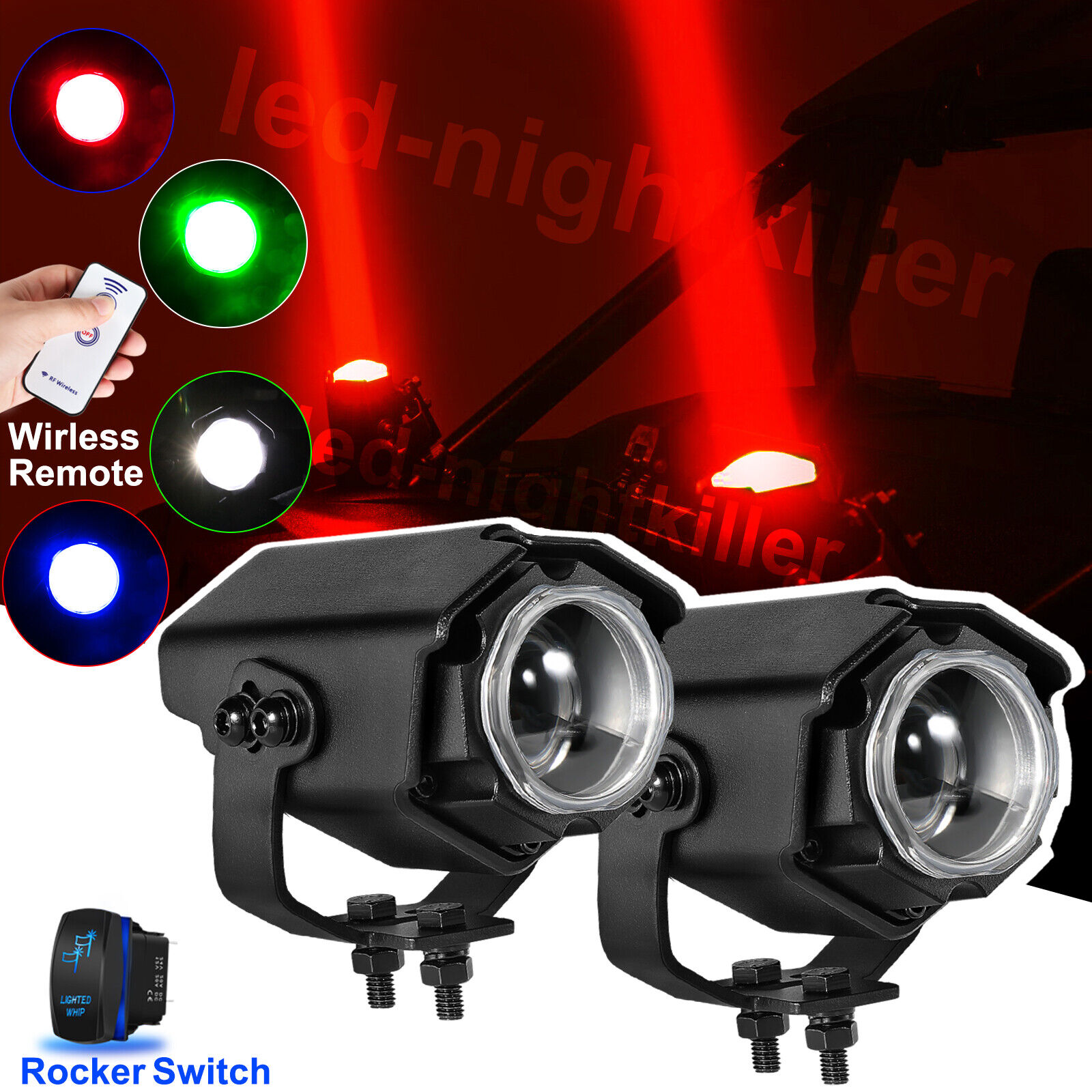 For Polaris RZR Pro XP 4 1000 Whipless Laser RGBW Whip Lights Wireless Remote X2