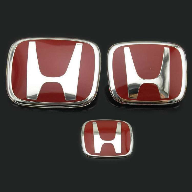 3PCS JDM Red H Emblem Front Rear Steering Fit For 2016-21 HONDA CIVIC Sedan 4 Dr
