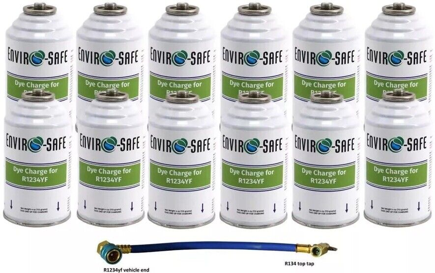 Refrigerant Leak Detector Dye, UV Dye, For 1234YF Systems + Hose (12 Can Kit)