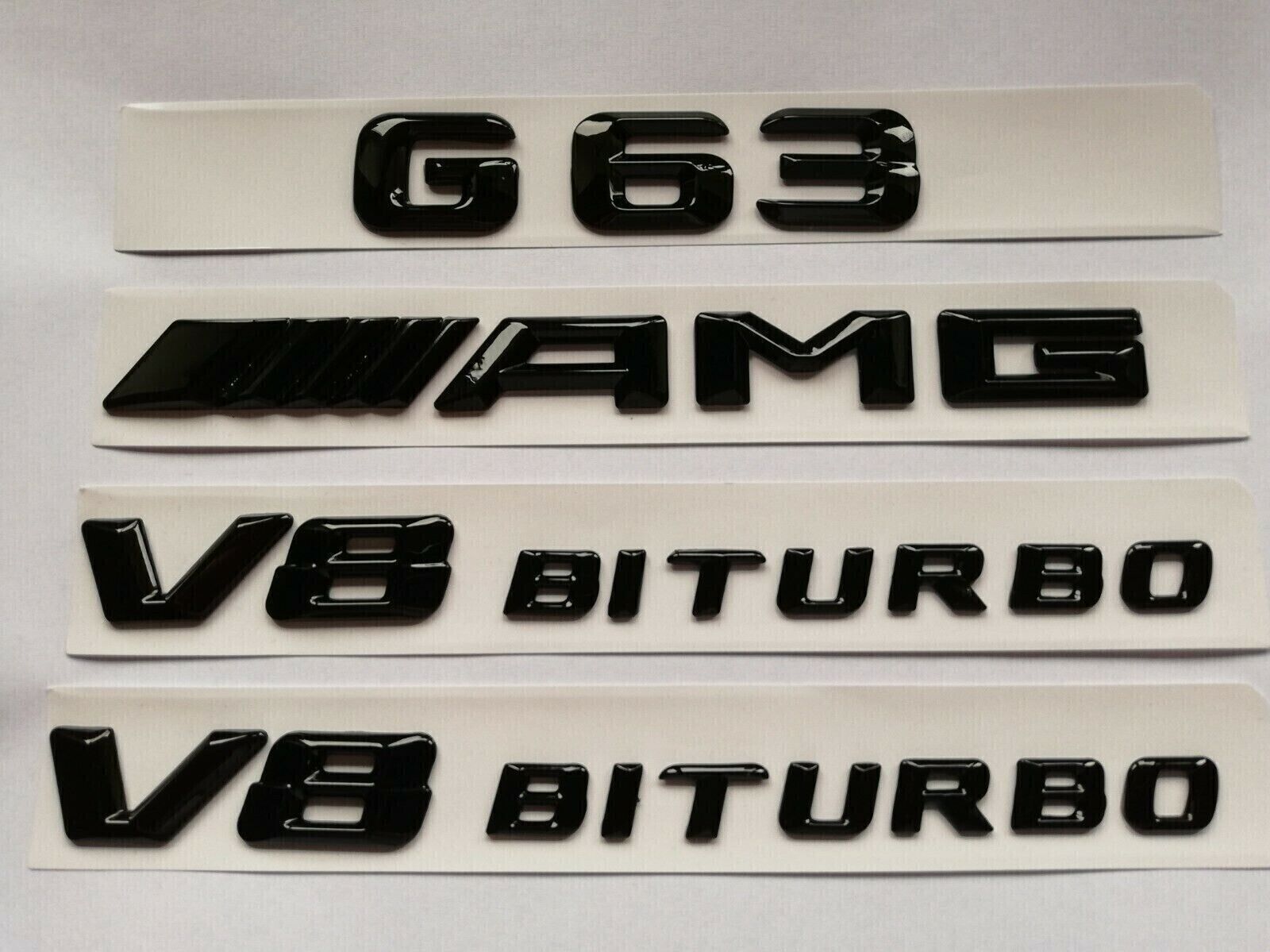 GLOSS BLACK BADGES FOR MERCEDES G-CLASS G63+AMG+V8 BITURBO EMBLEMS