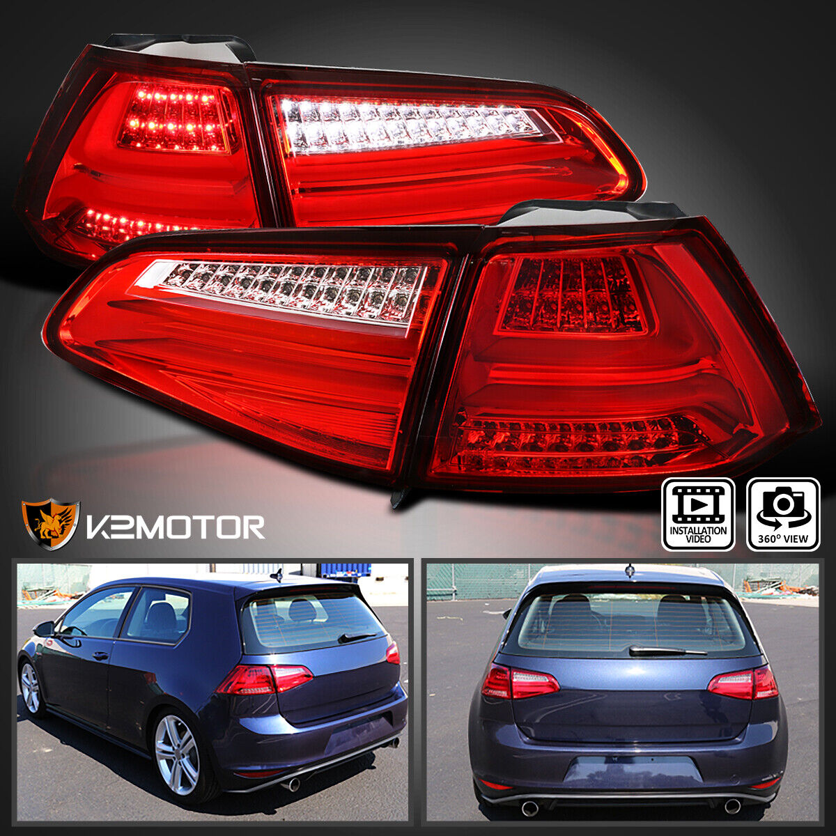 Red Fits 2015-2017 VW Volkswagen Golf GTI Full LED Tail Lights Brake Lamps L+R