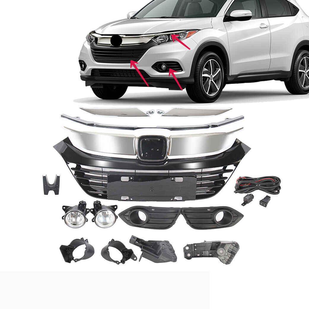 Fits 2019-22 Honda HRV Front Grille/Headlight Trim/Foglights Bezel/Bracket 11PC