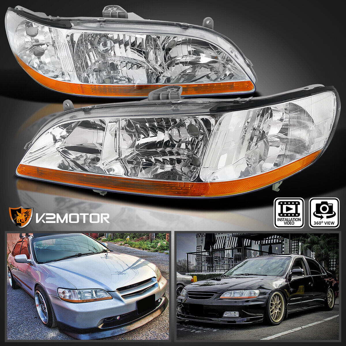 Fits 1998-2002 Honda Accord 2/4DR Clear Headlights Corner Signal Lamp Assembly