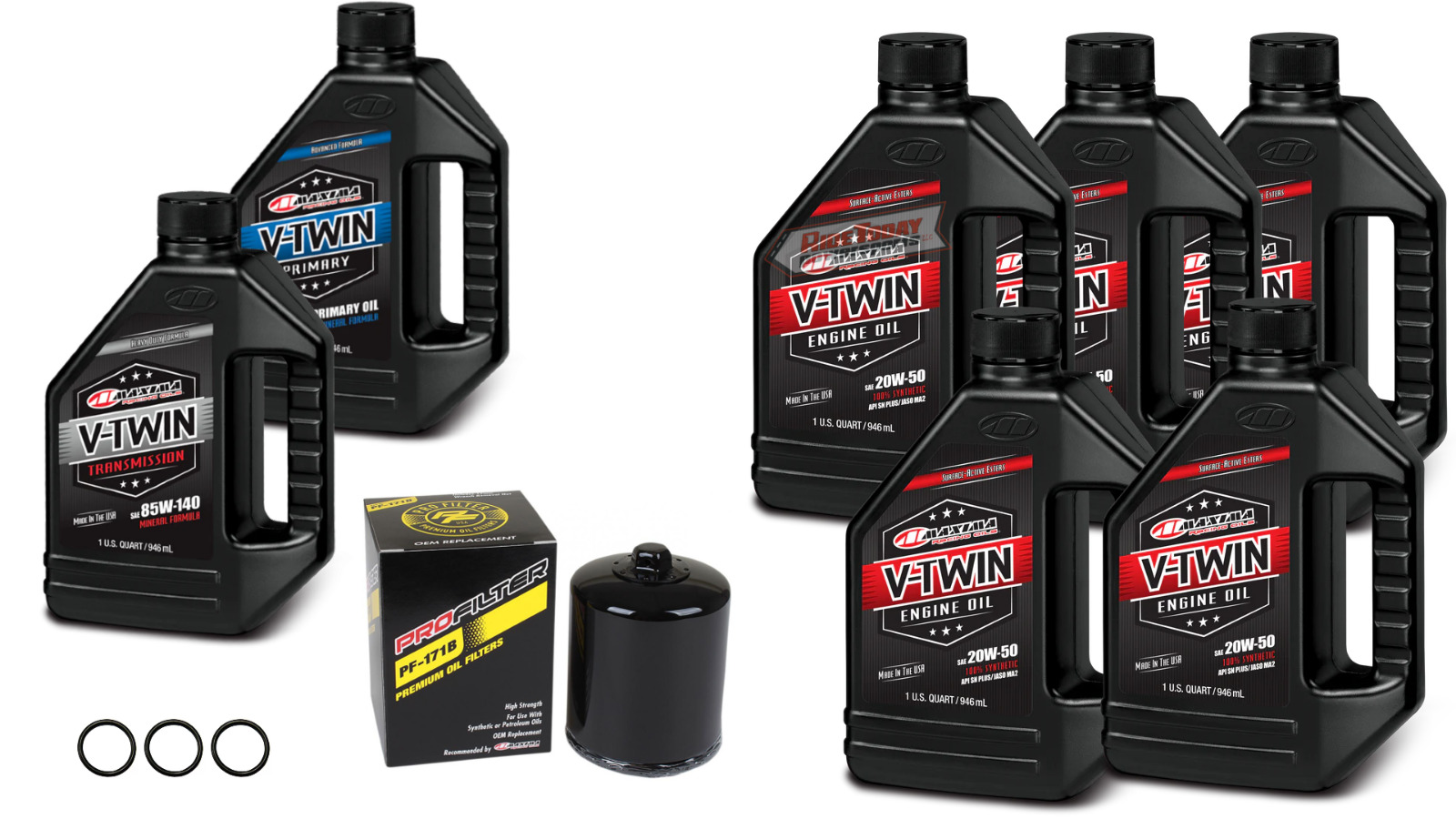 Maxima Synthetic 20W50 3 Hole Oil Change Kit Black Filter Harley M8 2017-2024