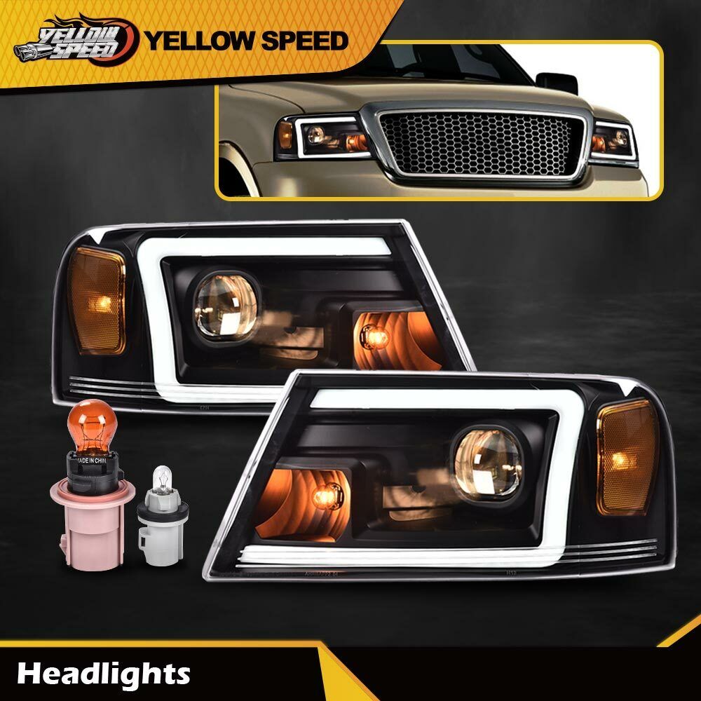 Fit For 04-08 Ford F-150/Mark LT LED DRL Projector Headlight/lamps Chrome/Amber