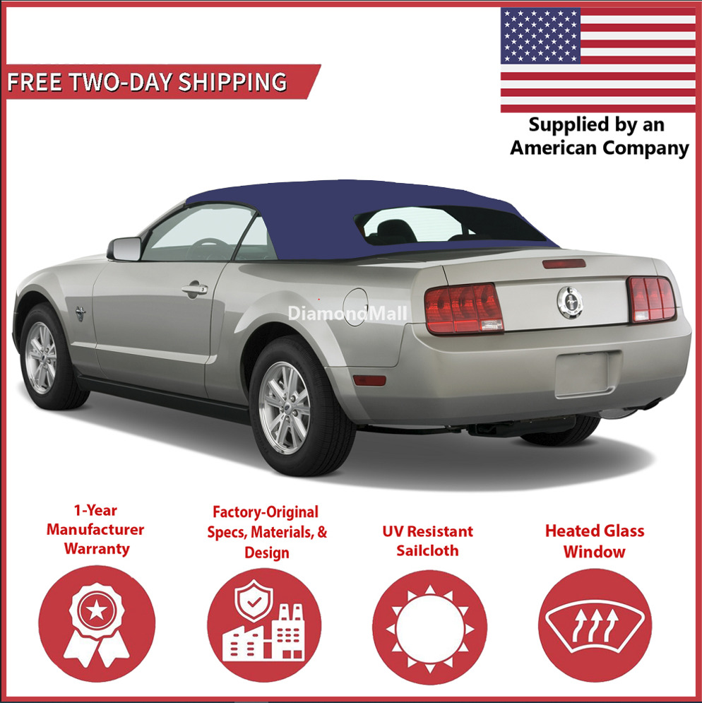 2005-14 Ford Mustang Convertible Soft Top w/ DOT Approved Heated Glass, BLUE