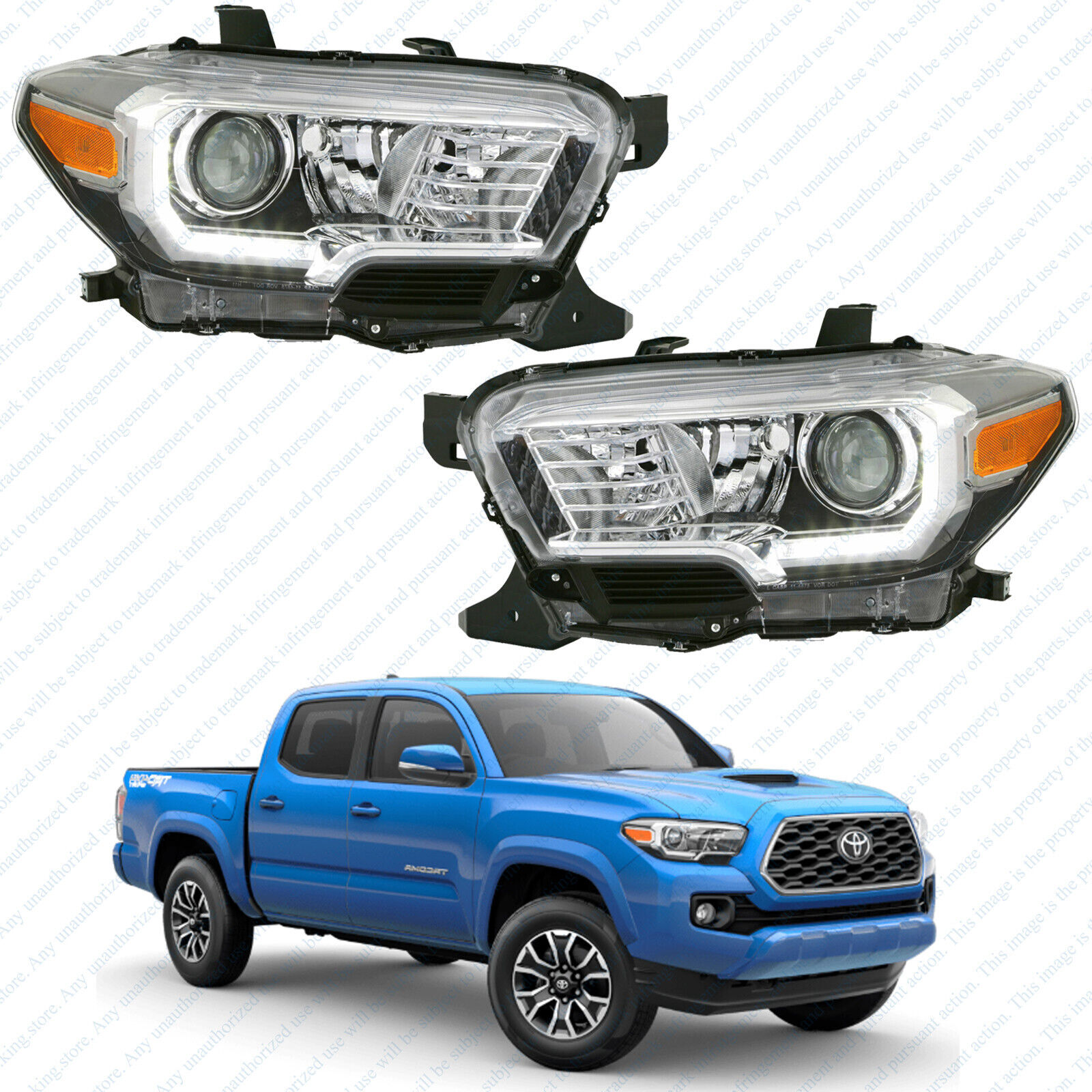 For 2016 2021 Toyota Tacoma Halogen LED DRL Headlight Assembly Chrome Left Right