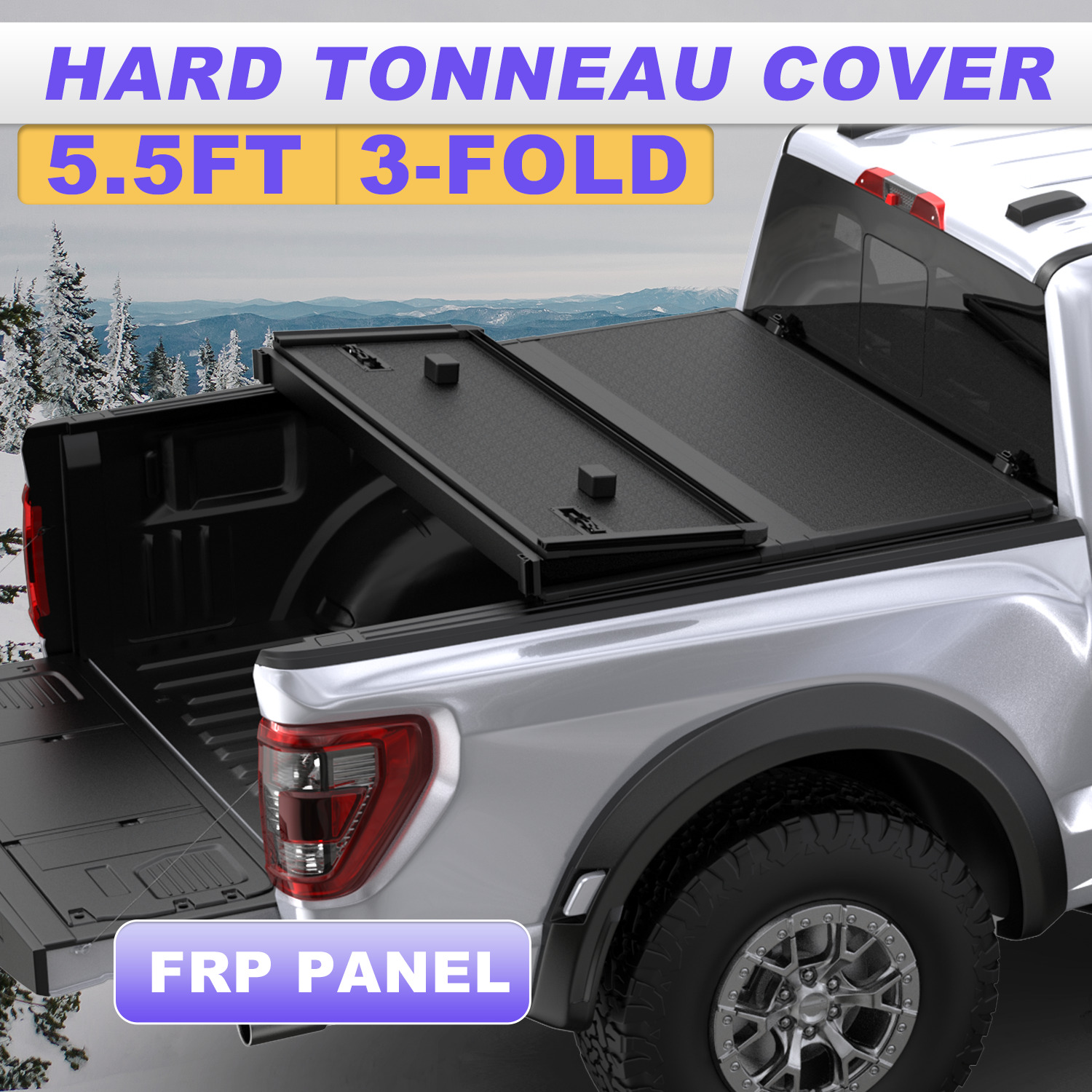 5.5FT 3-Fold Fiberglass Hard Truck Bed Tonneau Cover fits 2015-2024 Ford F-150