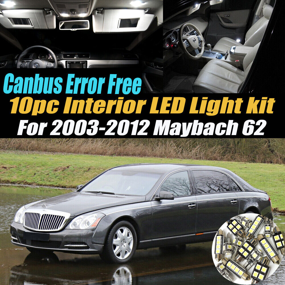 10Pc CANbus Error Free Interior LED White Light Kit for 2003-2012 Maybach 62