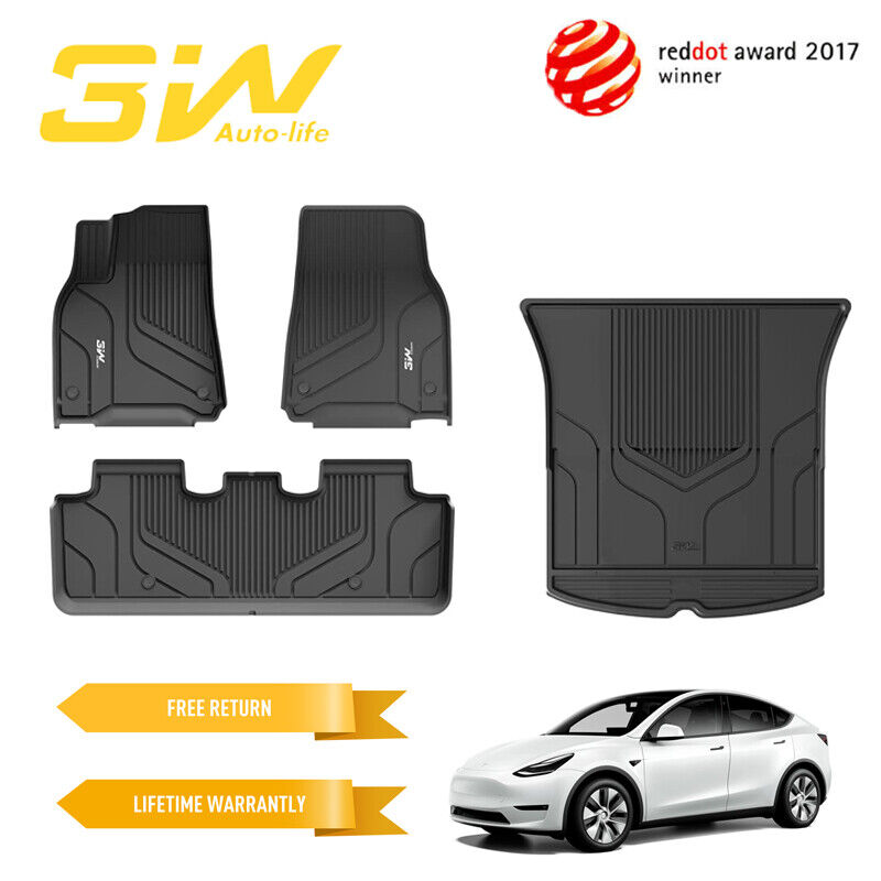 3W Car Floor Mats & Trunk Liner For Tesla MODEL Y 2020-2024 5 Seat TPE Liner