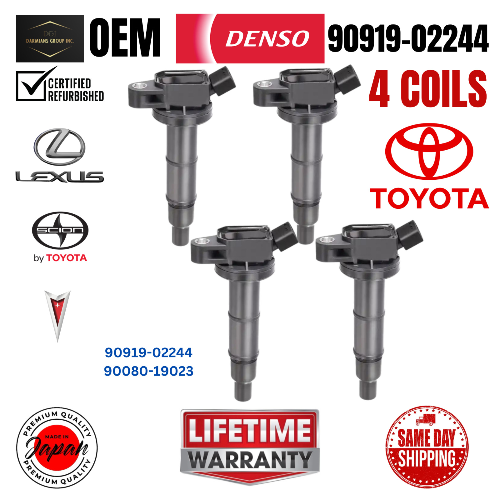 OEM DENSO x4 Ignition Coil For Toyota Lexus Scion RAV4 Camry Corolla 90919-02244