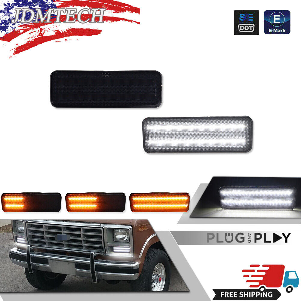Smoke Bumper Switchback LED DRL Signal Lamp For 80-86 Ford Bronco F150 F250 F350