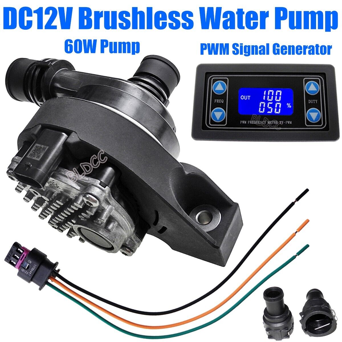 Auto Electric Water Coolant Pump 12V DC 60W Brushless Pump &PWM Signal Generator
