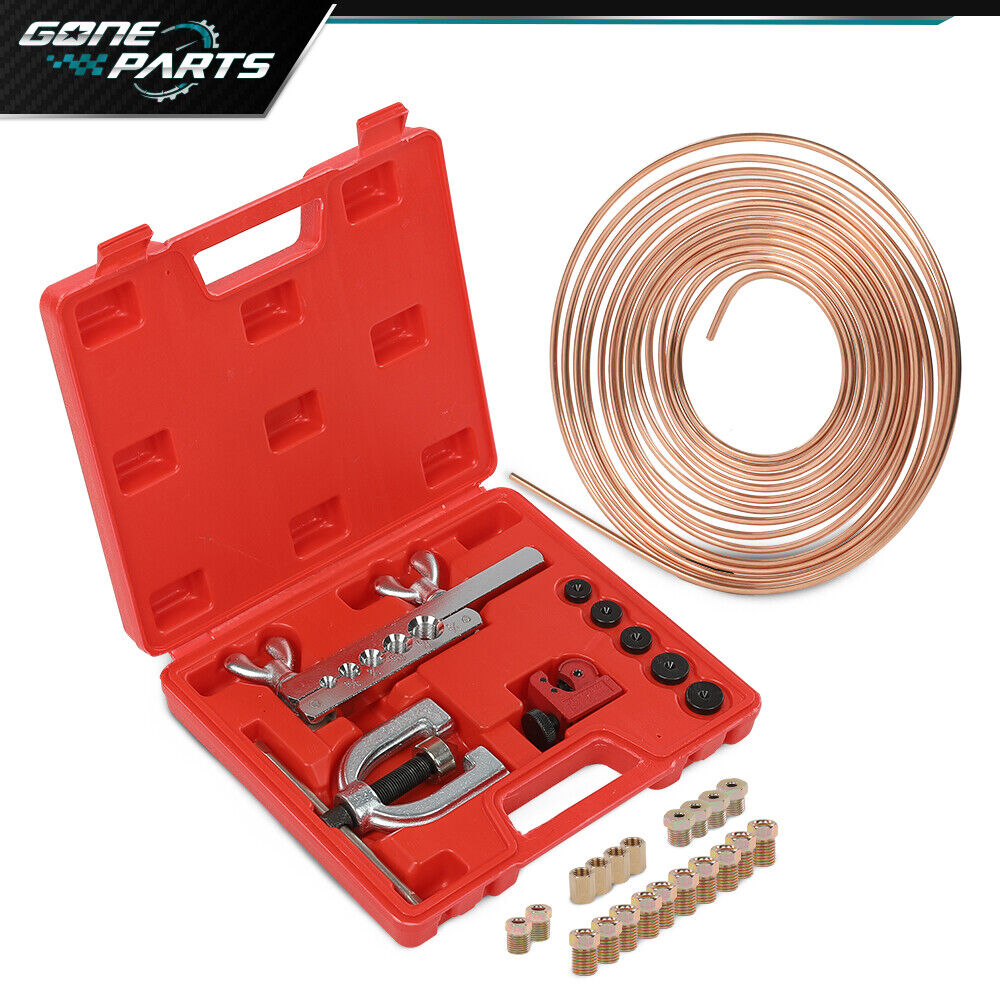3/16 25FT Copper Pipe Flaring Tool & 20 Nuts Fittings Brake Line Pipe Repair Kit