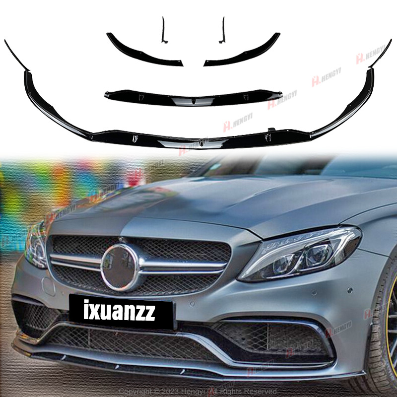 For Mercedes Benz W205 C63 AMG 2015-2022 Front Spoiler Lip Splitter GLOSSY BLACK