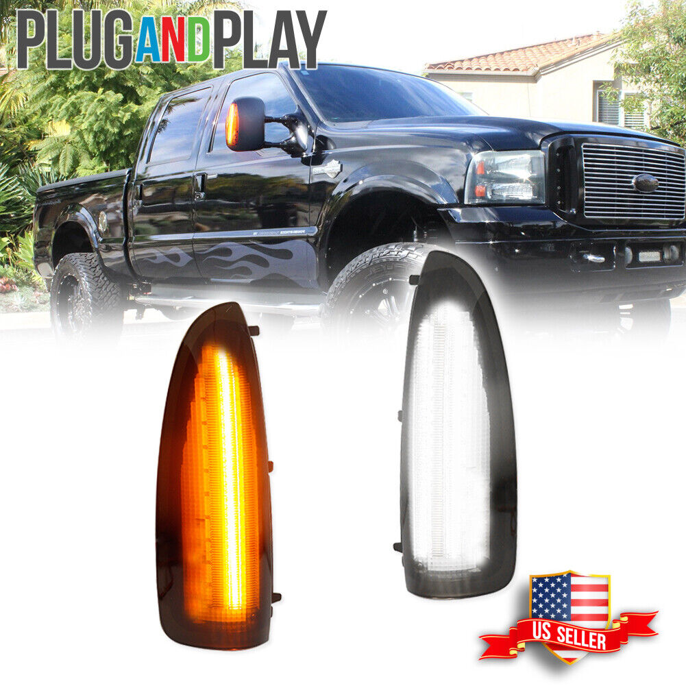 Smoke Lens White/Amber Switchback LED Side Mirror Lamps For 03-07 Ford F250 F350