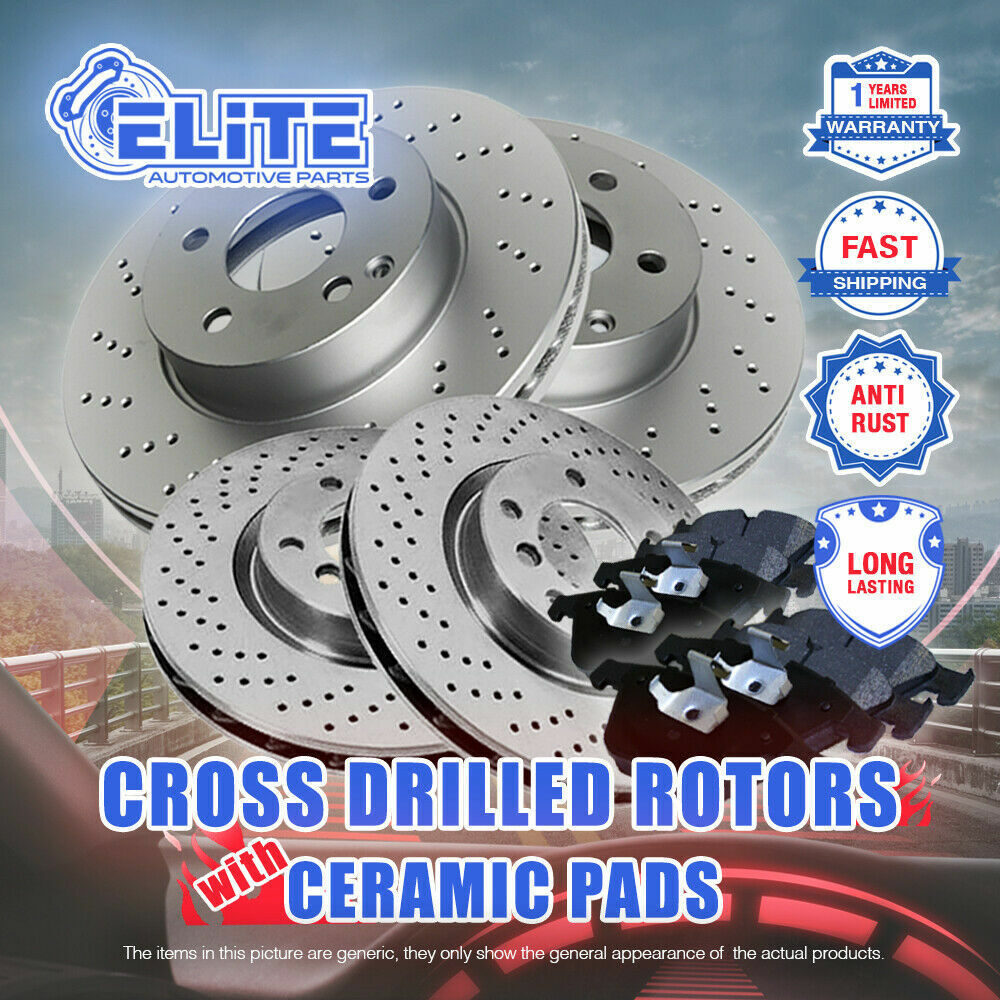 Front+Rear Cross Drilled Rotors & Ceramic Pads for 2008 Volkswagen R32