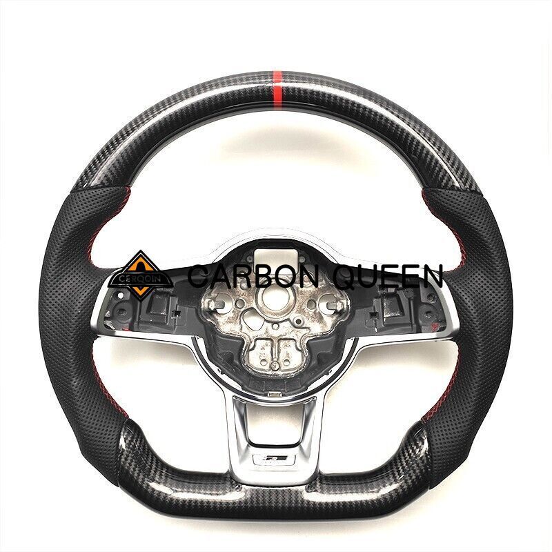 REAL CARBON FIBER Steering Wheel FOR volkswagen GOLF MK7 GTI  RED RING /STRIPE