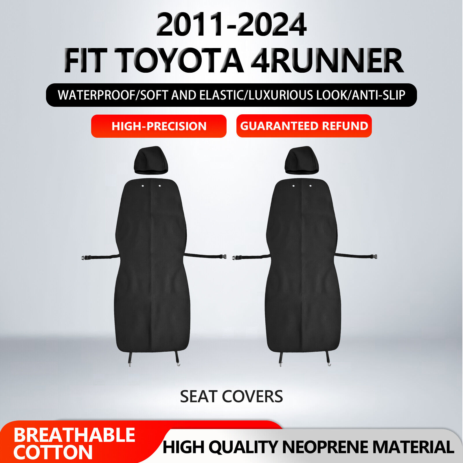 11-2024 Toyota 4Runner Black Neoprene Waterproof Front Seat Protector Seat Cover
