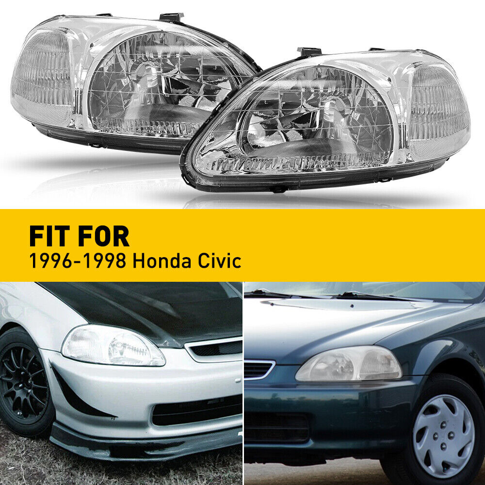 For 96-98 Honda Civic EJ/EM Black Housing Headlight Clear Corner Signal Lamp O