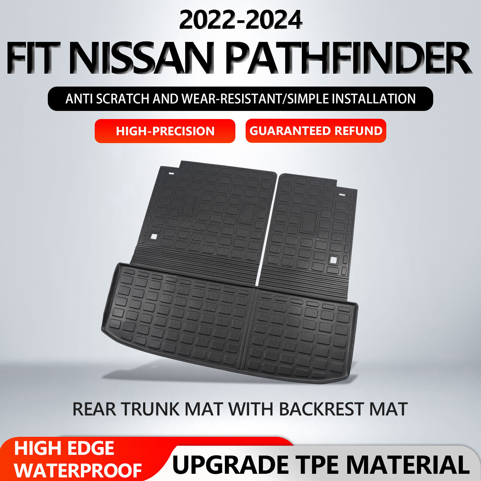 For 2022 2023 2024 Nissan Pathfinder Cargo Liners Trunk Mat with Backrest Mat