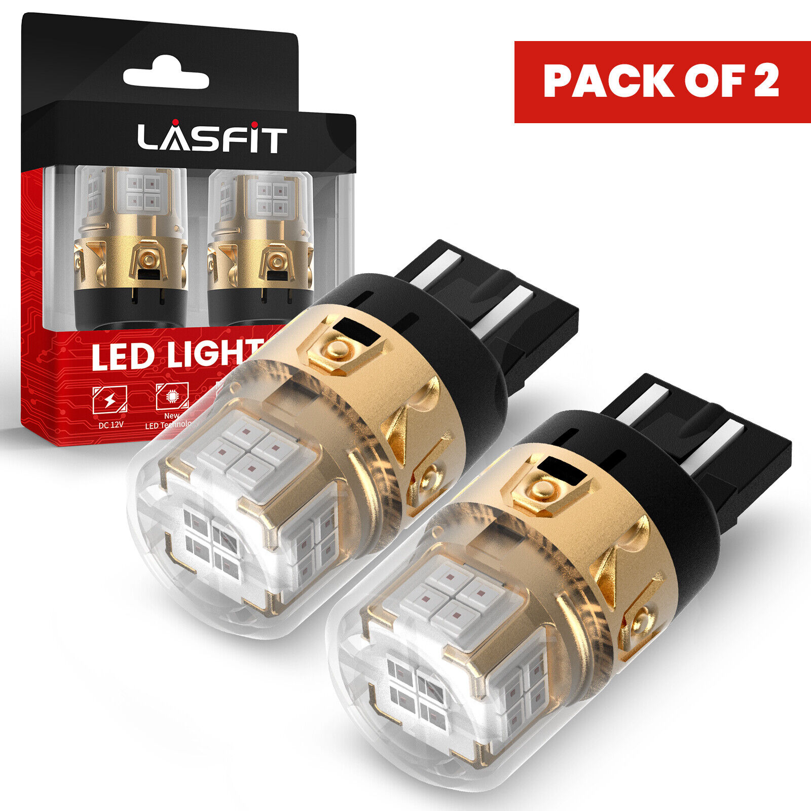 LASFIT 7440 7441 7443 7444 LED Brake Stop Light Bulb Lamp Pure Red Bright 2PCS