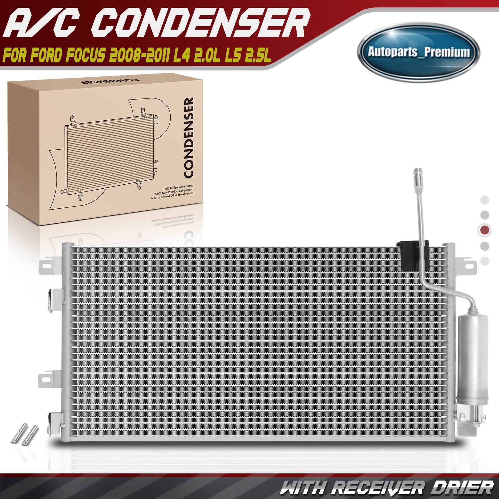 AC Condenser with Receiver Drier & Bracket for Ford Focus 2008-2011 L4 2.0L Gas