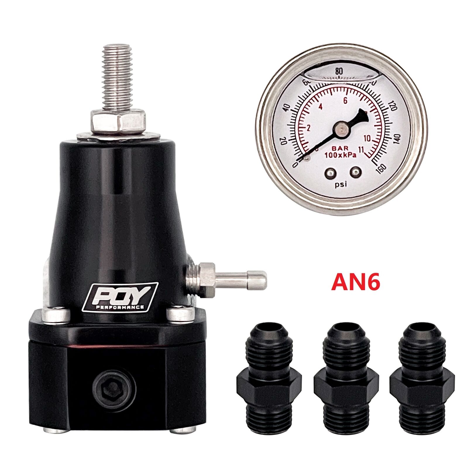 Adjustable 30-70 PSI EFI Fuel Pressure Regulator Kit W/ Oil Gauge AN6 Fittings