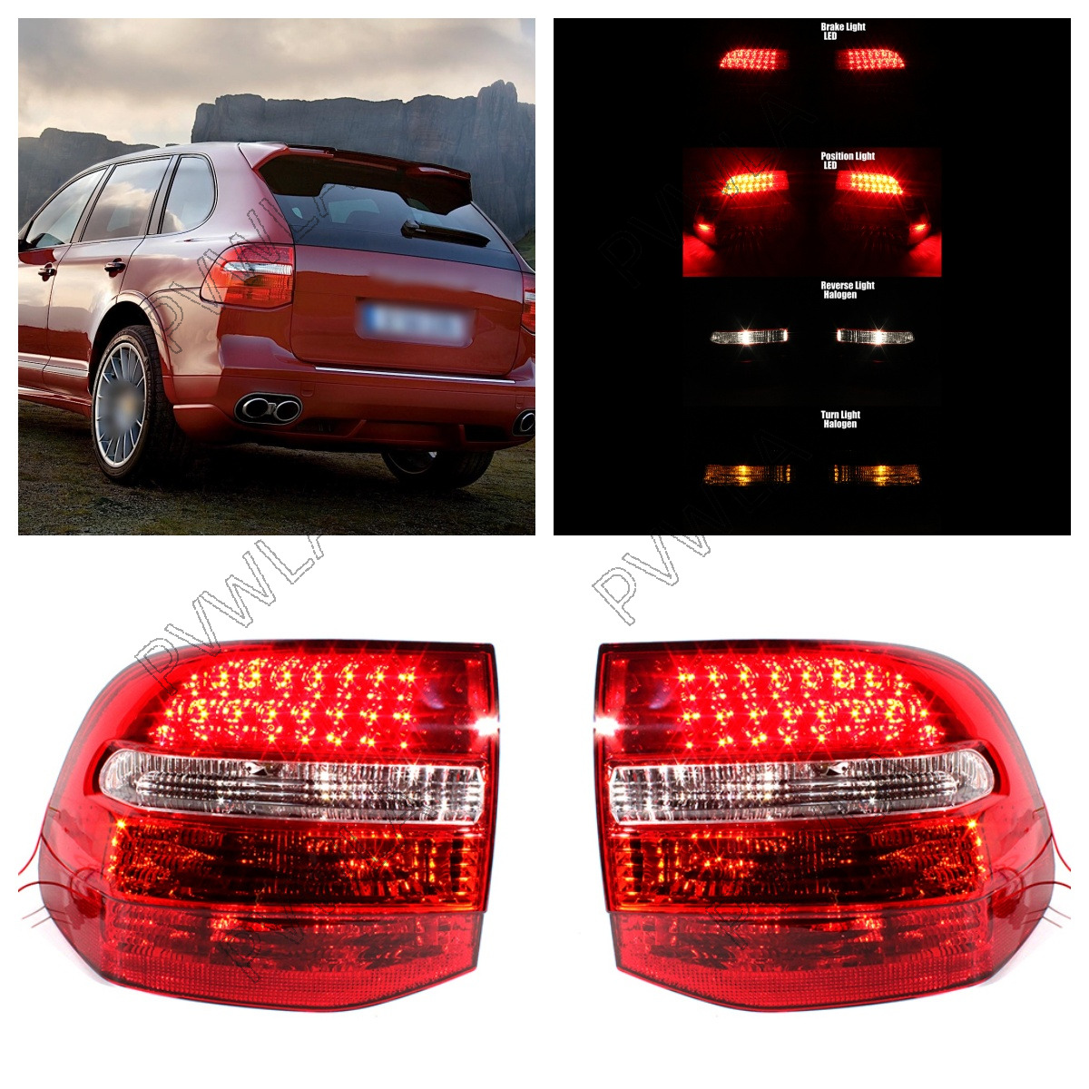 For Porsche Cayenne 2008-2010 Pair Halogen&LED Rear Tail Light Brake Lamp Red