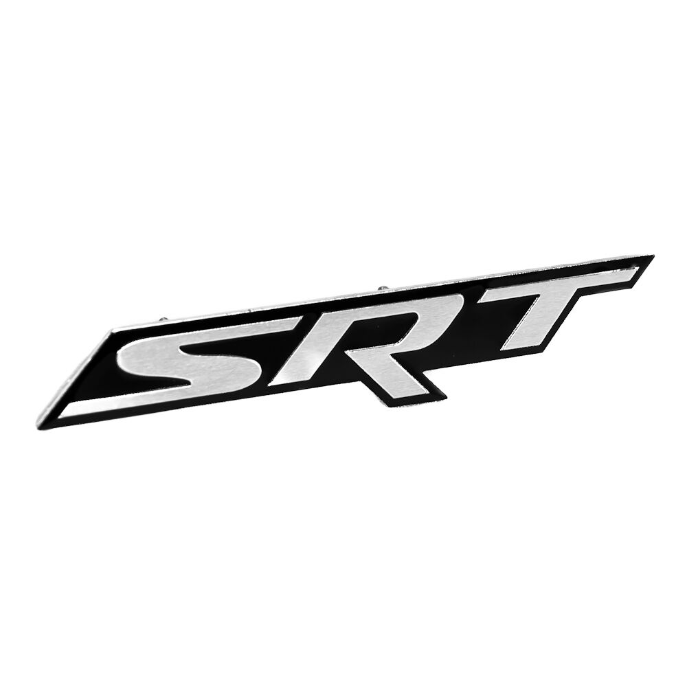Dodge SRT Black & Silver Metal Grille Emblem w/ Mounting Plate, Bolts & Hardware
