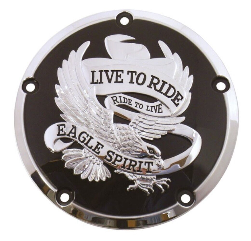 Chrome & Black Eagle Live to Ride Clutch Derby Cover for Touring 16-23 FLHT FLHR
