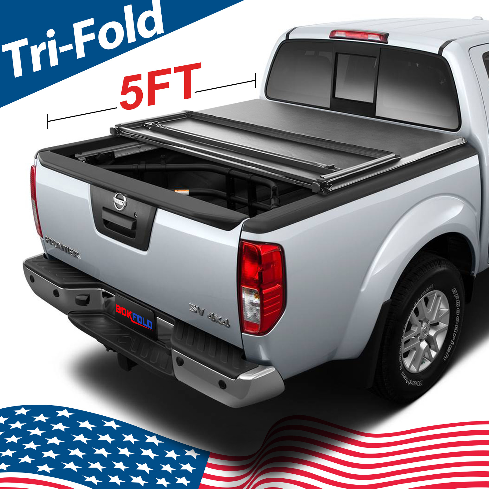 Soft Tri-Fold Bed Tonneau Cover for 2005-2024 Nissan Frontier 5FT Truck Bed