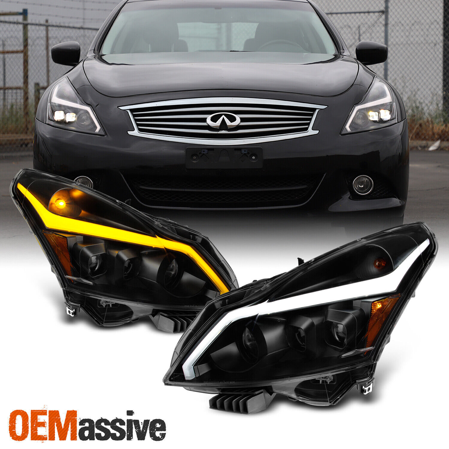 Black Smoked Fit 2010-2013 G37/G25/Q40 Sedan Sequential LED Projector Headlights