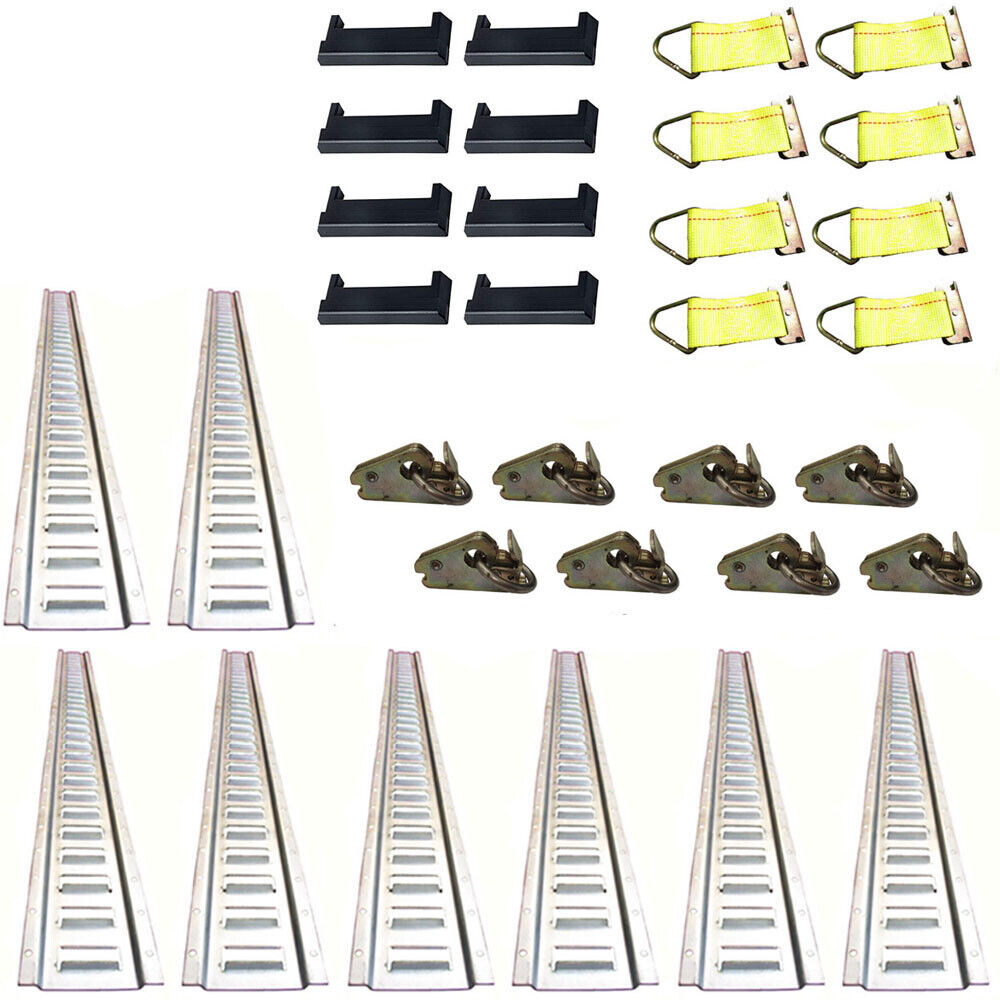 32-Pc E-Track Tie-Down Kit - 8 Each 5\' E-Track Rails-End Caps-Tie Straps-O-Rings